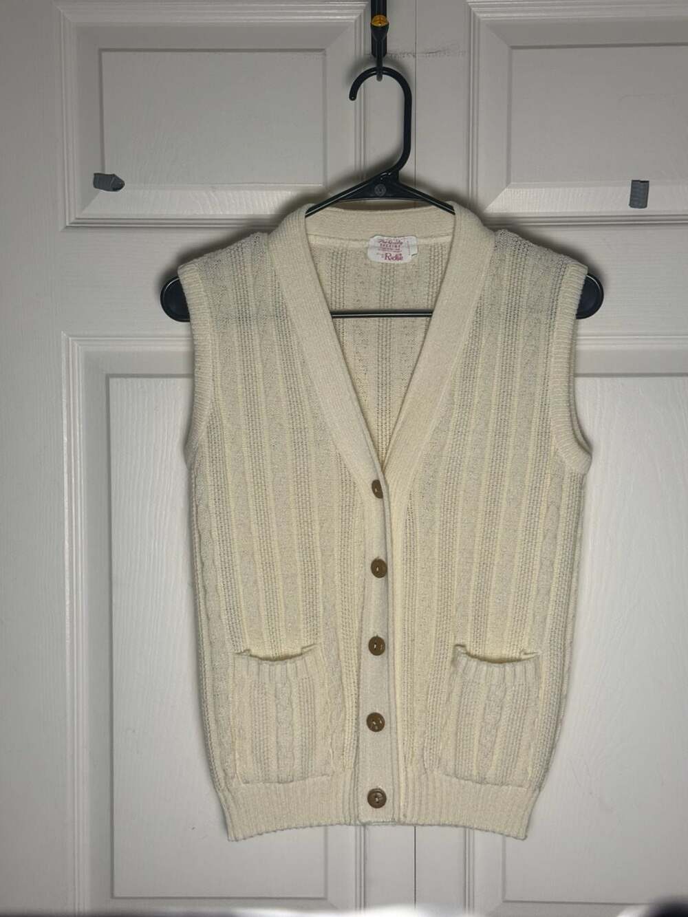 Vintage Styled by Rose Cream Cable Knit Sweater Vest Cardigan Cottagecore M